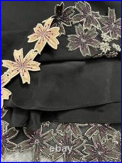 Vintage Catherine Malandrino Silk Slip Dress Size 8 Black Embroidered