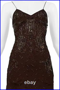 Vintage Christian Dior By Galliano Brown Beaded Silk Slip Dress