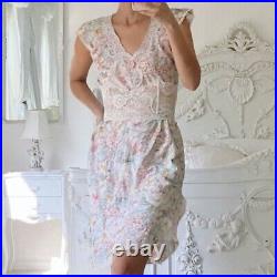 Vintage Christian Dior Floral Lace Satin Slip Dress Nightgown Small