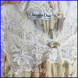 Vintage Christian Dior L Slip Lingerie Floral Lace Twin Thigh High Slits NEW