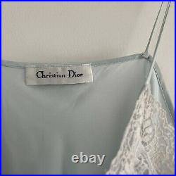 Vintage Christian Dior Lingerie Midi Slip Dress Pastel Powder Blue Satin Lace M