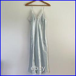 Vintage Christian Dior Lingerie Midi Slip Dress Pastel Powder Blue Satin Lace M