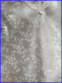 Vintage Christian Dior Logo Satin Slip Dress Mini Cream Lace Small