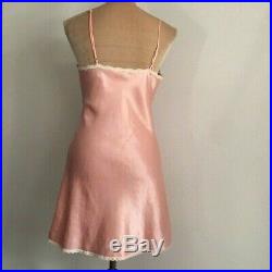 Vintage Christian Dior Pink Silk Satin Lace Night Slip Dress Size Small