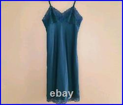 Vintage Christian Dior Size 38 Slip Dress Nightgown Lace Midnight Blue Medium