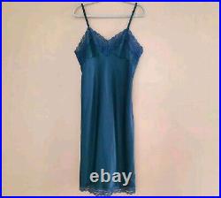 Vintage Christian Dior Size 38 Slip Dress Nightgown Lace Midnight Blue Medium