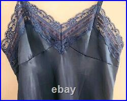 Vintage Christian Dior Size 38 Slip Dress Nightgown Lace Midnight Blue Medium