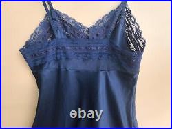 Vintage Christian Dior Size 38 Slip Dress Nightgown Lace Midnight Blue Medium