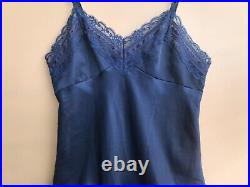 Vintage Christian Dior Size 38 Slip Dress Nightgown Lace Midnight Blue Medium