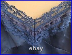 Vintage Christian Dior Size 38 Slip Dress Nightgown Lingerie Lace Blue Medium