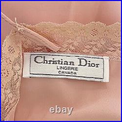 Vintage Christian Dior Sz. Large 10 Pink Lace Trim Slip Dress Nightgown lingerie