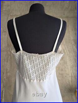 Vintage Christian Dior Trotter Oblique Logo Ivory Slip Dress Lingerie Sz 38