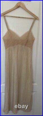 Vintage Christian Dior Trotter Oblique Logo Tan Nude Slip Dress Sz 32 Lingerie