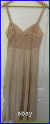 Vintage Christian Dior Trotter Oblique Logo Tan Nude Slip Dress Sz 32 Lingerie