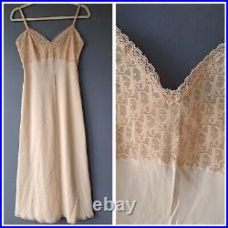 Vintage Christian Dior Trotter Oblique Logo Tan Nude Slip Dress Sz 34 Lingerie