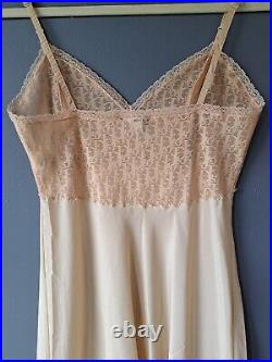 Vintage Christian Dior Trotter Oblique Logo Tan Nude Slip Dress Sz 34 Lingerie