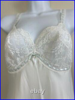 Vintage Christian Dior White Lace Blue Trim Slip Size Small Bridal Negligee
