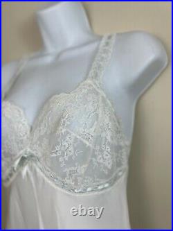 Vintage Christian Dior White Lace Blue Trim Slip Size Small Bridal Negligee