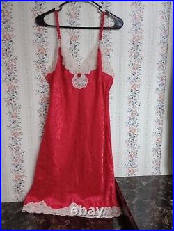 Vintage Christian Dior Women Sz 36 Red Floral Fitted Slip Dress Lace Strap