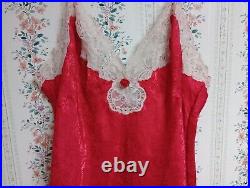 Vintage Christian Dior Women Sz 36 Red Floral Fitted Slip Dress Lace Strap