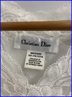 Vintage Christian Dior Womens Short Sleeve Lace Trim Dress Sz M slip night gown