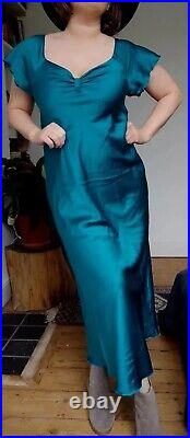 Vintage Christian Dior new satin silk slip turquoise green blue Dress Size 1 M L
