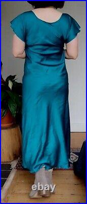 Vintage Christian Dior new satin silk slip turquoise green blue Dress Size 1 M L
