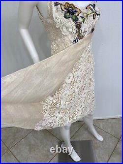 Vintage Christian Lacroix Slip Dress Hand Crochet Cotton Silk Embroidery FR42 6