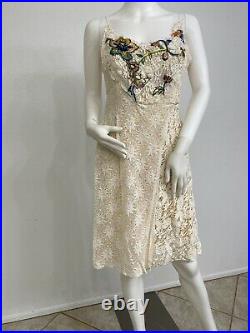 Vintage Christian Lacroix Slip Dress Hand Crochet Cotton Silk Embroidery FR42 6