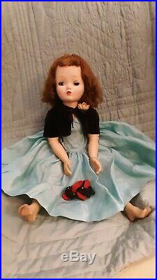 Vintage Cissy Doll Red Hair Wigged With Aqua Dress, Pink Slip, Panties Hose, Shoe