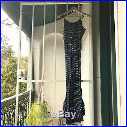 Vintage Comme des Garcons navy polka-dot long bias slip dress with ruffle hem M