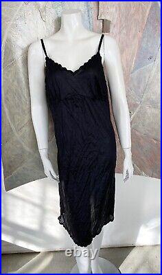 Vintage Contessa Black Nylon Scalloped Edge Slip Dress Night Gown 40 / Medium