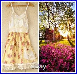 Vintage Country Slip Dress, Farmhouse chic Romantic, Boho Chic, Butter Yellow fl