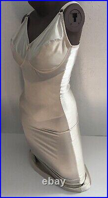 Vintage Crown-ette Shiny Shapewear Girdle Bra Long Slip Dress Shaper Ivory 38D