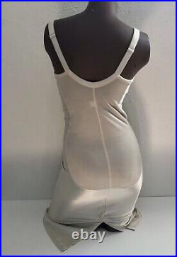 Vintage Crown-ette Shiny Shapewear Girdle Bra Long Slip Dress Shaper Ivory 38D