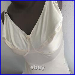 Vintage Crown-ette Shiny Shapewear Girdle Bra Long Slip Dress Shaper Ivory 38D