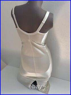 Vintage Crown-ette Shiny Shapewear Girdle Bra Long Slip Dress Shaper Ivory 38D