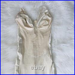 Vintage Crown-ette Shiny Shapewear Girdle Bra Long Slip Dress Shaper Ivory 38D