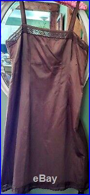 Vintage DOSA SLIP DRESS 52%SILK 48% COTTON Sz 2 Brown with Lace Trim
