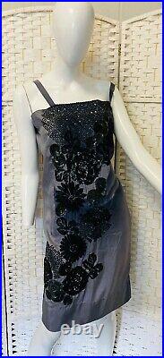 Vintage DRIES VAN NOTEN sequined embroidered grey ombre slip dress