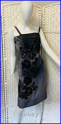 Vintage DRIES VAN NOTEN sequined embroidered grey ombre slip dress