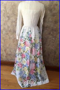 Vintage Dalani Floral Organza Maxi Dress with Slip and Belt