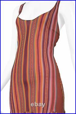 Vintage Dior By John Galliano Mauve Blanket Stripe Print Slip Dress