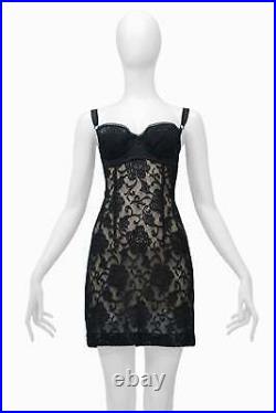 Vintage Dolce Black Lace Sheer Bra Dress With Nude Underlay