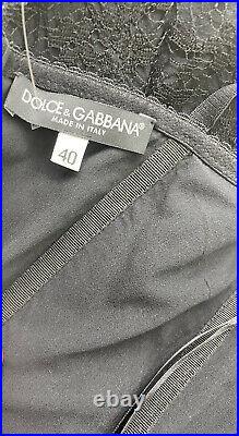 Vintage Dolce Gabbana Black Lace Bustier Corset Dress Built In Corset 40 Fits 0