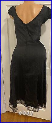 Vintage Dolce & Gabbana Black Silk Lace Midi Slip Dress It 42 M