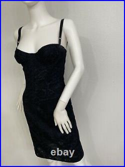 Vintage Dolce Gabbana Bustier Corset Slip Dress Black Lace Built In Corset 40