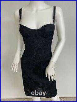 Vintage Dolce Gabbana Bustier Corset Slip Dress Black Lace Built In Corset 40