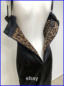 Vintage Dolce Gabbana Bustier Slip Dress Black Lined Leopard Built In Bra IT44