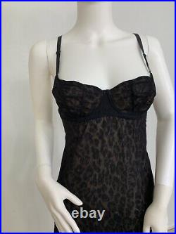 Vintage Dolce Gabbana Slip Dress Black Lined W Leopard Print Est Size Medium